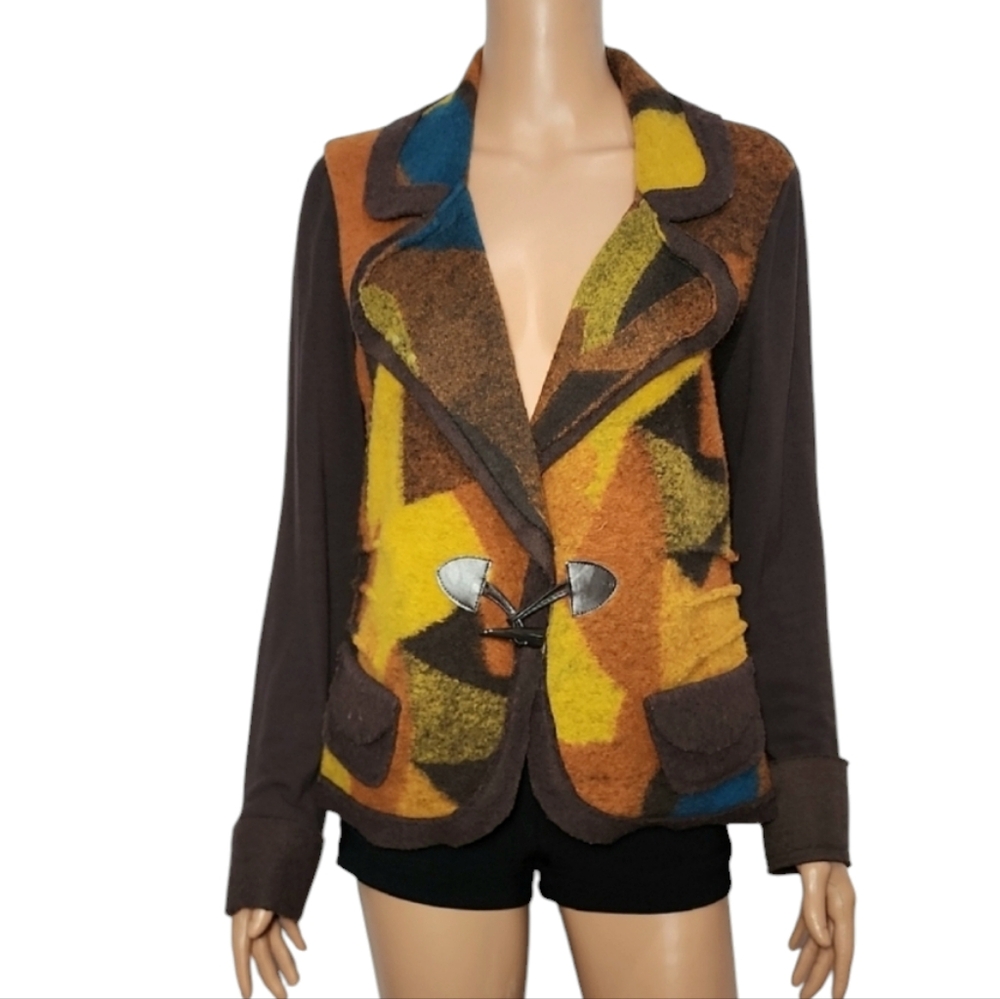 Insight Wool Blend Patchwork Sweater Knit Blazer Cardigan Jacket Size 10 Medium - Picture 12 of 12